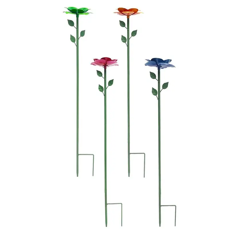 AB41-Bee Watering Station Metal Bee Bath Butterfly Feeder 4 Pack Flower Design Colorful Butterfly Bath For Garden Yard