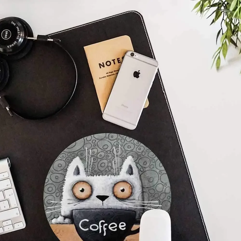 Cartoon Coffee Cat Anti Slip Rubber Round Mousepads Desktops Gaming Mouse Mat for Home Gifts and Office Work7.9 x 7.9 inches