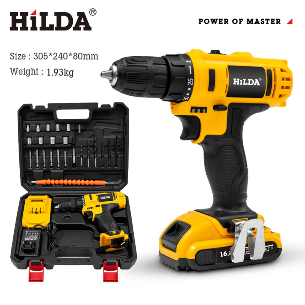 HiLDA 16.8V Brushless Lithium Hand Drill Charging Multi functional High Power Household Electric Screwdriver Tools Set