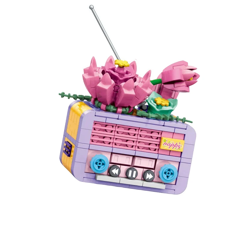MOC Flower Time Treasures Micro Building Block Set 4PCS Phone Camera Typewrite Educational Toy For Children Holiday Kid Gifts