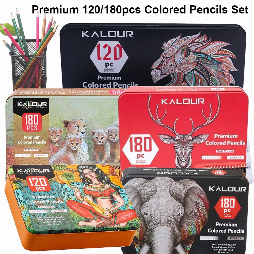 Набор цветных карандашей KALOUR премиум-класса, жестяной футляр, маслянистый насыщенный пигмент, мягкий сердечник, набор художественных рисунков для раскрашивания, эскизов, растушевки Набор цветных карандашей KALOUR премиум-класса, жестяной футляр, маслянистый насыщенный пигмент, мягкий сердечник, набор художественных рисунков для раскрашивания, эскизов, растушевки