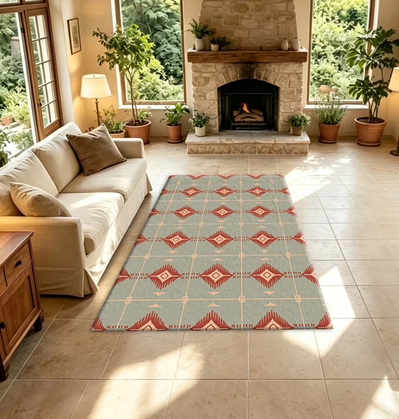 Ethnic Geometric Pattern Diamond Print Carpet Floor Mat Retro Home Decor Rug
