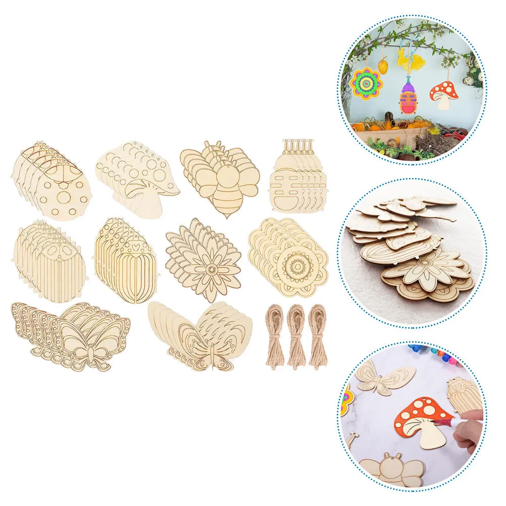 Juego de 60 recortes láser de madera, rodajas sin terminar para manualidades Diy, suministros para manualidades, astillas de madera en blanco, recortes de madera de Graffiti, manualidades Diy