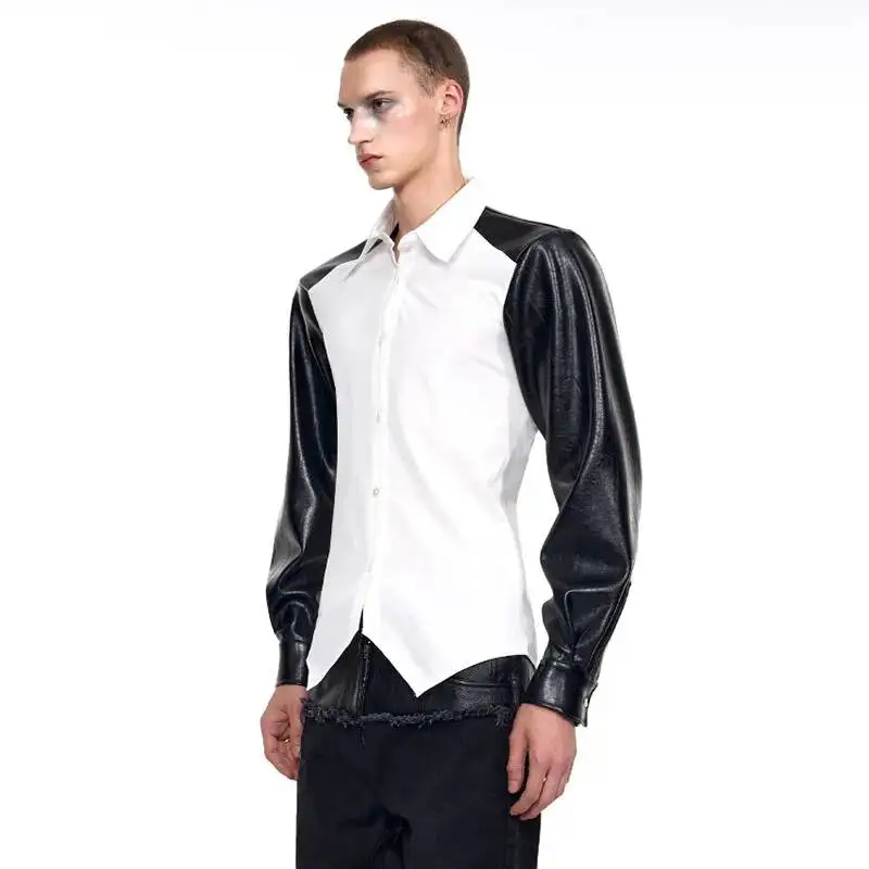 LUZHEN Leather Contrast Splicing Original Pu Long Sleeve Color Shirts Men 2025 Autumn Fashion Niche Design Casual Clothes JY7146