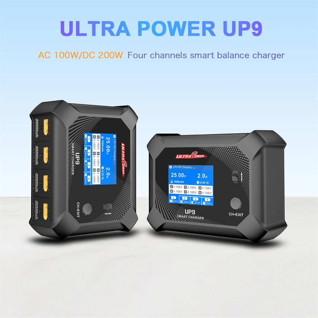 UltraPower UP9 AC 100W DC 200W IPS LCD 4 Channels Smart Blance Charger Discharger for 1-6S LiPo/LiHV/LiIon/LiFe Battery