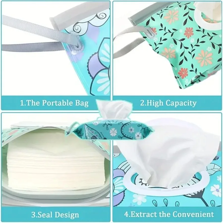 

3 Pack Wipe Dispenser Reusable Portable Wipe Holder Wipes Container Travel Wipes Refillable Wet Wipe Pouch Green Blue Purple Fl