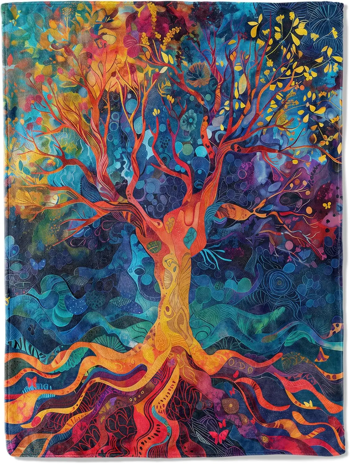 Tree of life blanket colorful abstract design vibrant art pattern soft throw boho decor bedroom textile spiritual accessory
