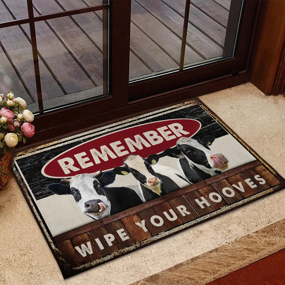 Remember Wipe Your Hooves Hostein Welcome Doormat, Farmhouse Doormat, Welcome Mat 3D Indoor Outdoor Doormat Non-slip