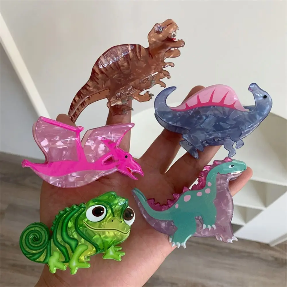 Cartoon Dinosaur Hair Claw Funny Chameleon Crab Hair Clip Cute Acrylic Ponytail Holder Hair Accessories Jewelry Gifts