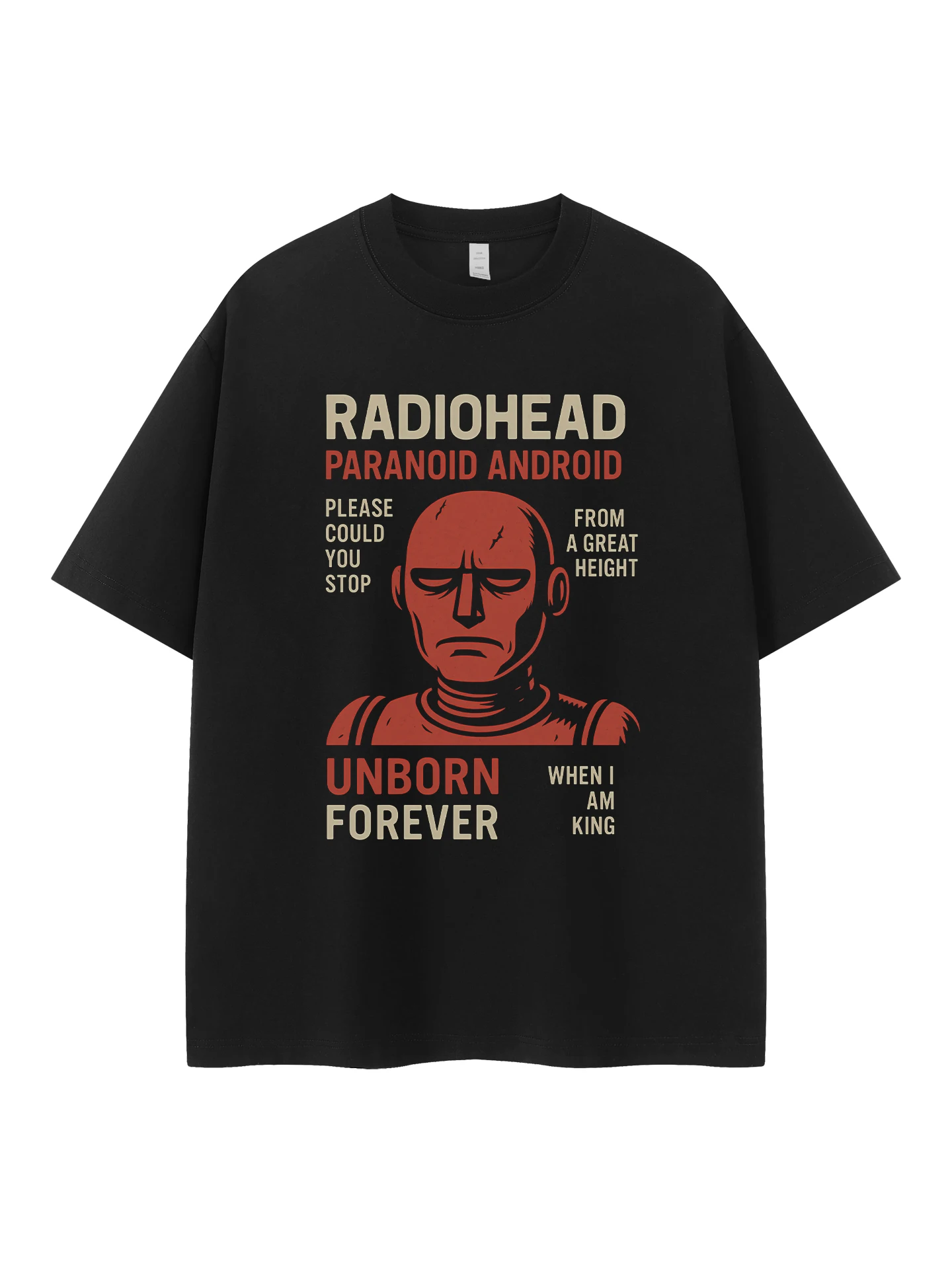 Radiohead Band Retro American Street Loose Shoulder Pure Cotton round Neck Rock Short Sleeve T-Shirt Breathable Casual Fashion