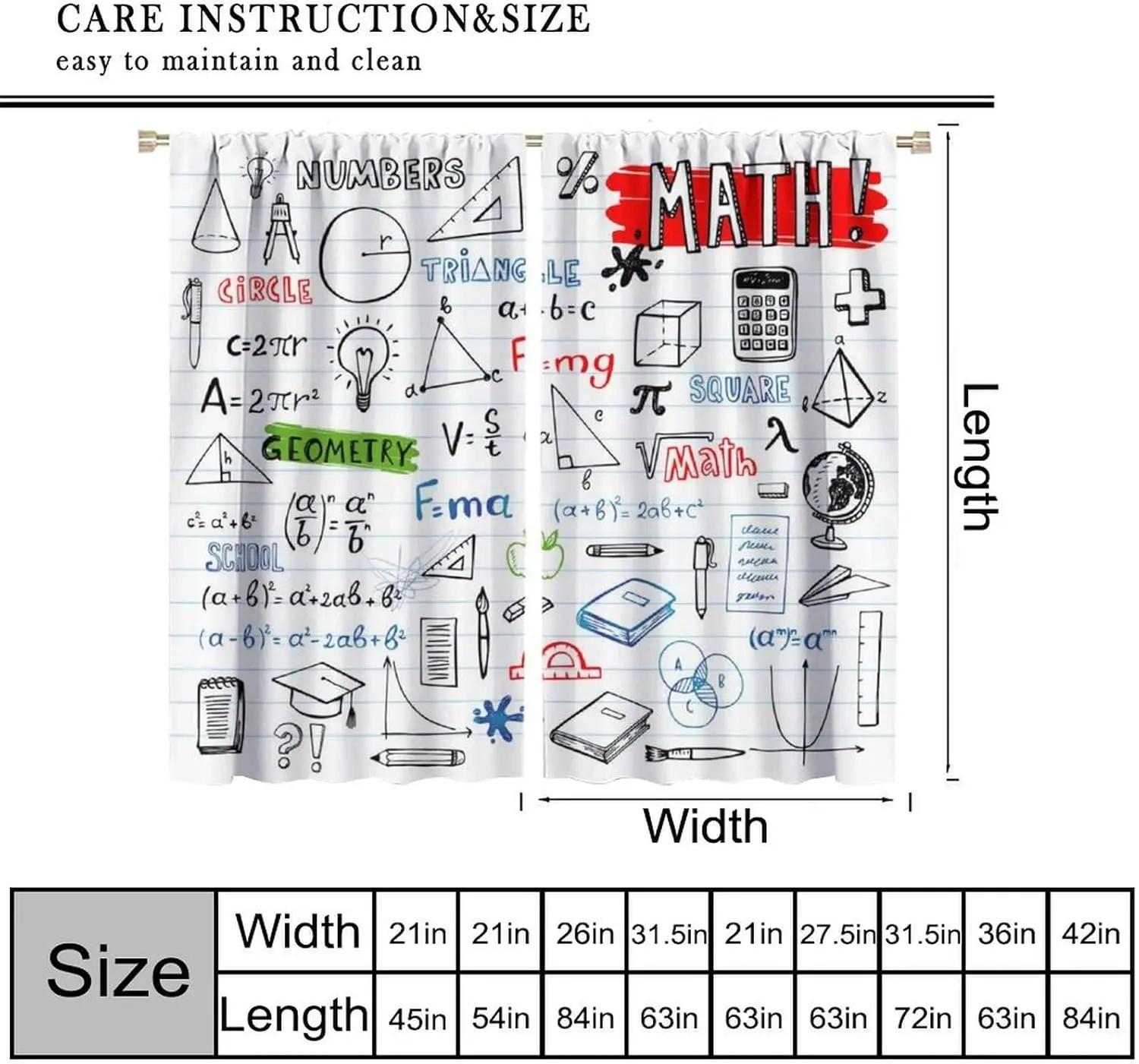 Educational Math Equation Curtain Geometry Algebra Formula Print Classroom Decor Academic Science Teacher Student Gift Banner