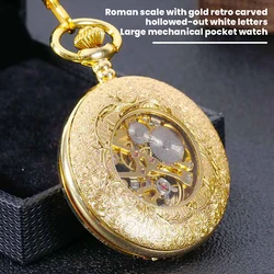 Gold Vintage Carved And Hollowed Out Roman watch Mechanical Pocket Watches With Necklace Chain Watches Gift for Birthday
