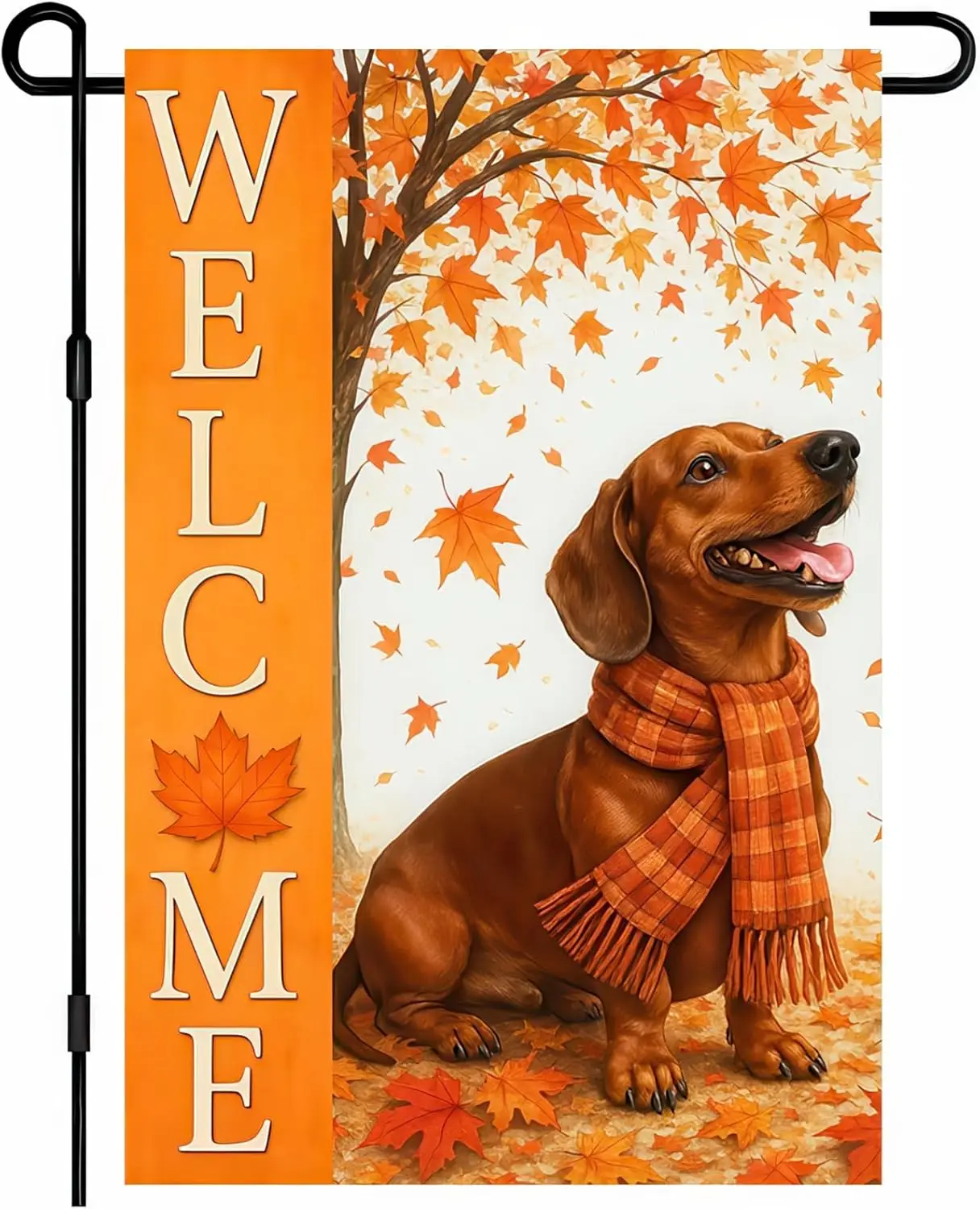 Thanksgiving Fall Garden Flag 12x18 Inch Welcome Dachshund Outdoor Flag Double Sided Autumn Yard Banner with Dog and Maple L SSL