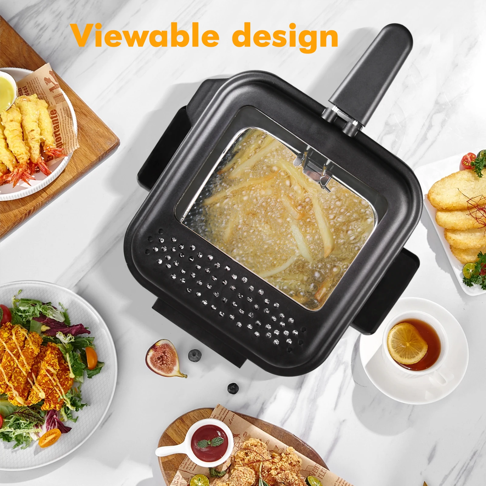 1,5 Litre Compact Fryer Temperature Adjustable Large Clear Window Non-stick Bowl Included Metal Filter 304 Type Stainless Steel BPA Free 1000 W