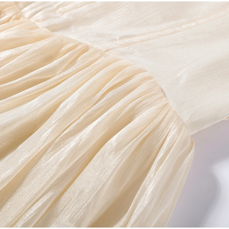Solid Ruffle Mini Dress U Neck Long Puff Sleeve Tie Neck Tiered Hem Sweet Style Gown Soft Pastel Tones Fashion Chic Women Outfit