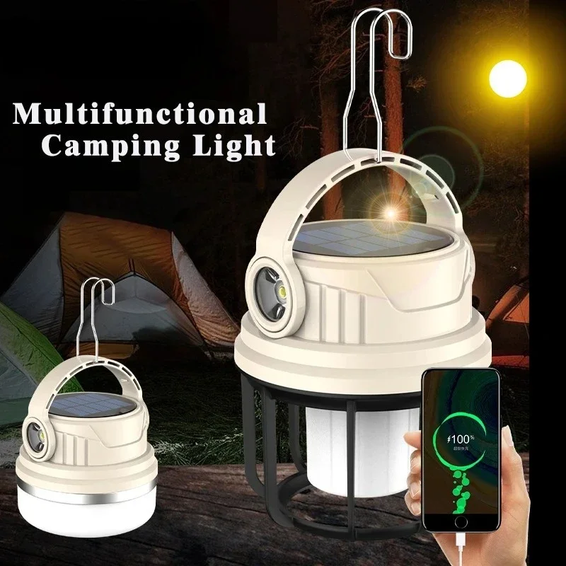 

Multifunctional Solar Camping Lamp USB-C Rechargeable Lantern with Power Bank for Outdoor Emergency Tent Hunting Fishing Light