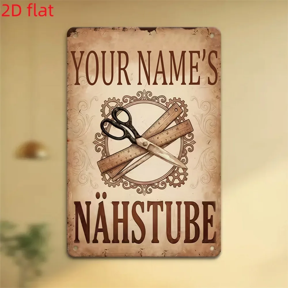 [2D Flat] 1pc Custom Name Nähstube Sewing Room Metal Scissors Ruler Vintage Wall Decor (Only For Decoration)