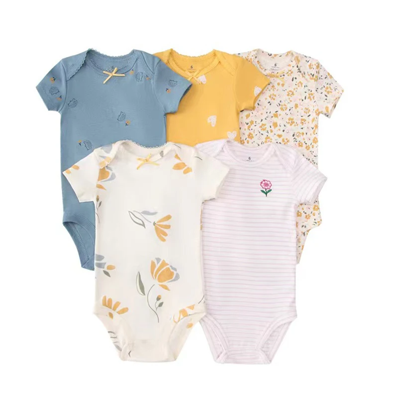 5Pcs/Lot Baby Summer Bodysuits Clothes Fashion Cotton Short Sleeves Newborn Baby Girl Boy Clothing Cute Jumpsuit Infant Outfits