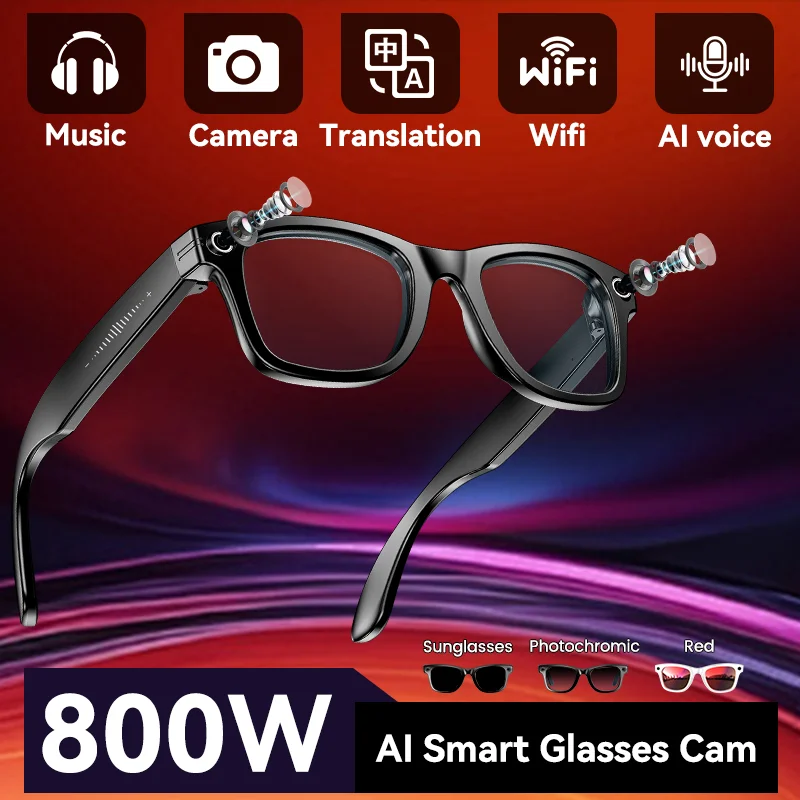 

New Women AI Camera Smart Glasses 800W Pixel Bluetooth WiFi Intelligent Translation Voice Assistant Men Anti Blue Light Glasses