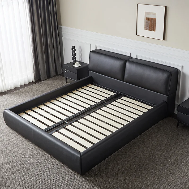 

Strict selection, big black cow bedside leather, suspended, modern, minimalist, tofu cubes, master bedroom