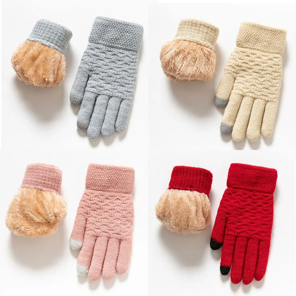 Double Layer Knitted Gloves Lamb Velvet Thickened Driving Gloves Lamb Velvet Lining Ski Riding Gloves Warm Gloves Winter Outdoor