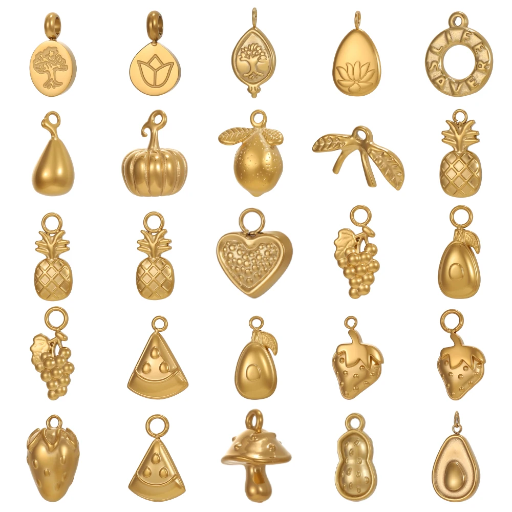 Pendentifs en acier inoxydable plaqués or CARLIDANA, fruits, ananas, avocat, fraise, raisin, accessoires de bijoux DIY pour femmes