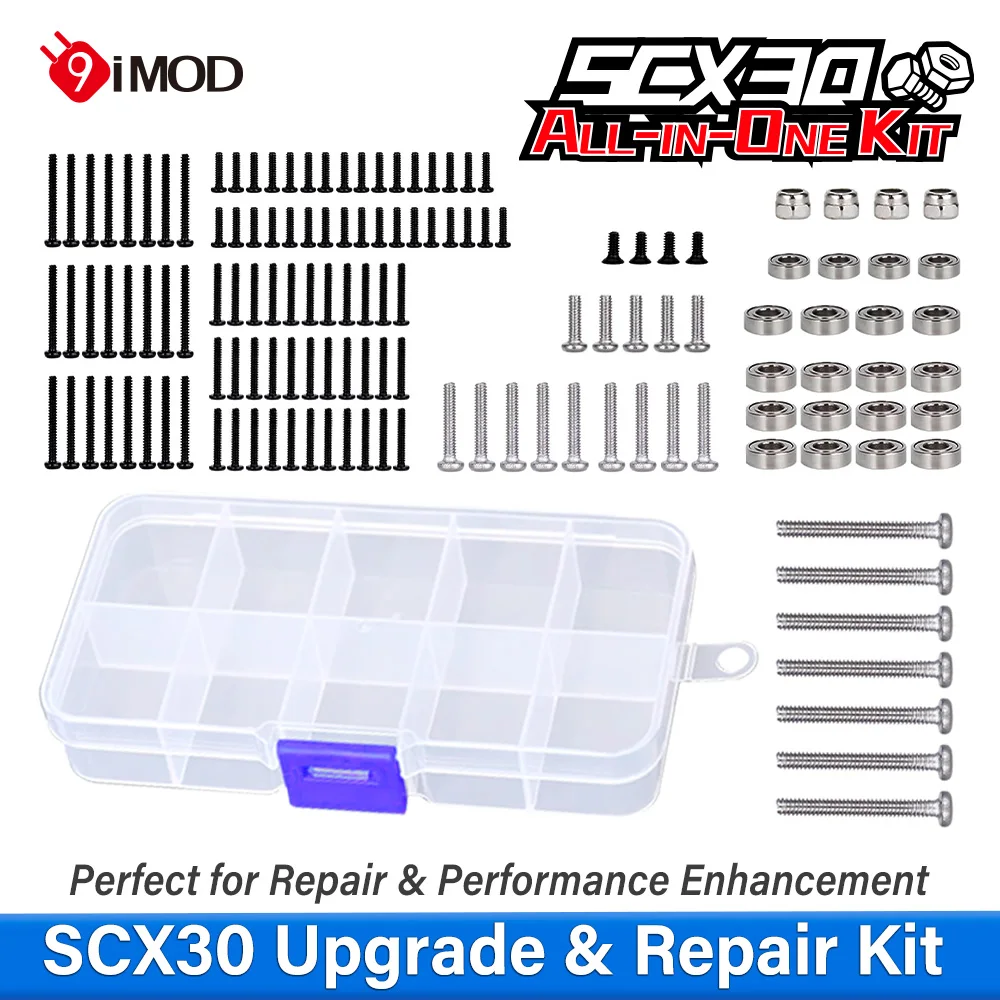 9IMOD SCX30 Screw & Bearing Kit 120PCS Stainless Steel RC Upgrade Set with M1 M1.4 M2 Screws Bearings for Axial SCX30