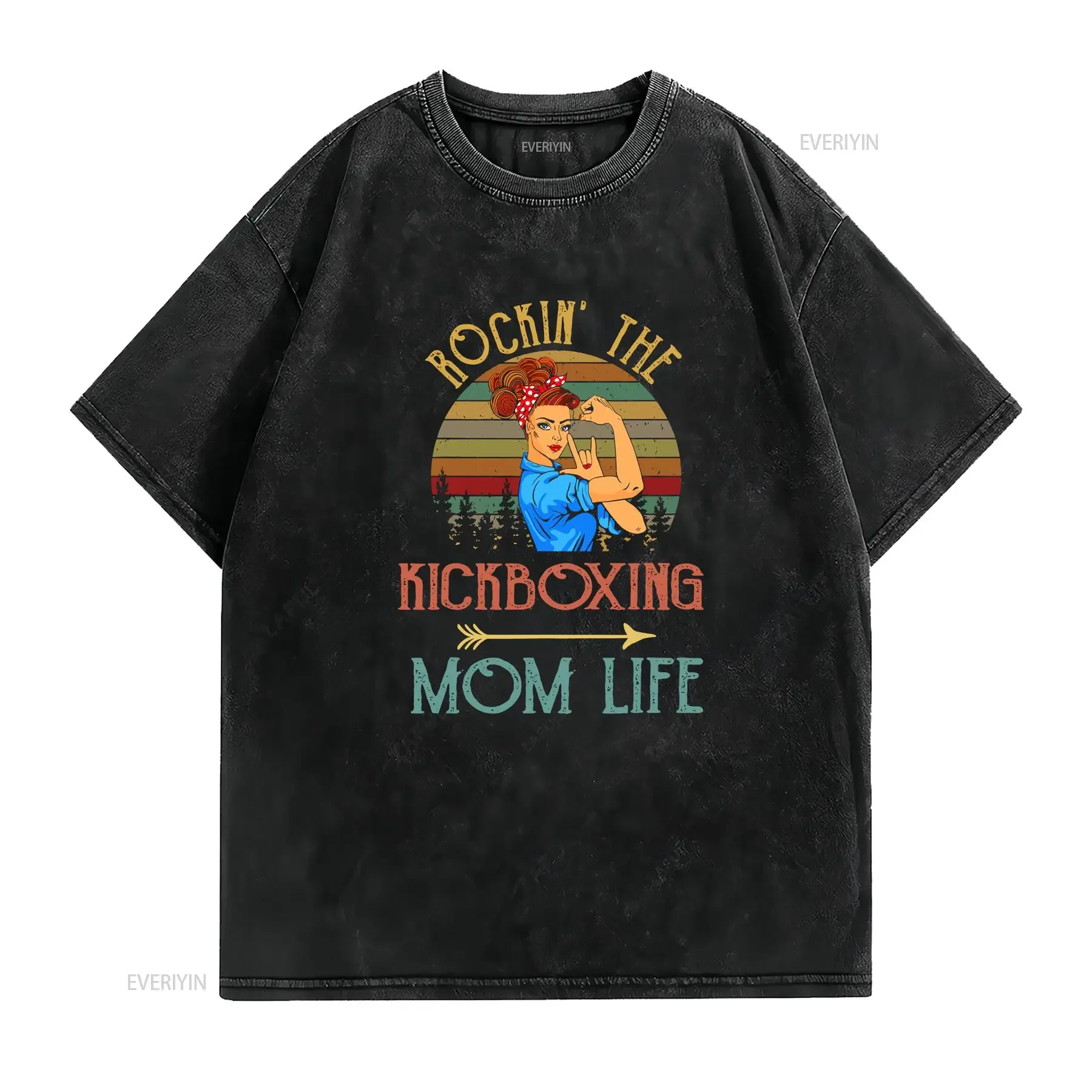 Rockin' The Kickboxing Mom Life Funny For T Shirt  vintage Washed graphic homme Casual Versatile Comfortable fashion Unisex