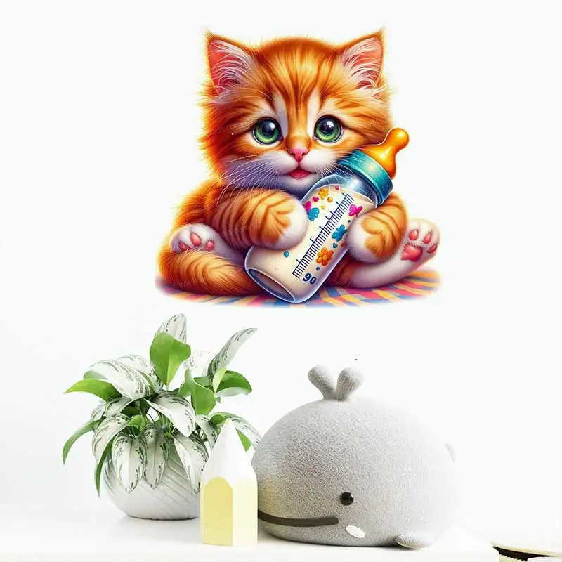 

Cute Baby Bottle Kitten Wall Stickers for Children's Room Decor Living Room Bedroom Kitchen Mural Background Decoration AA143