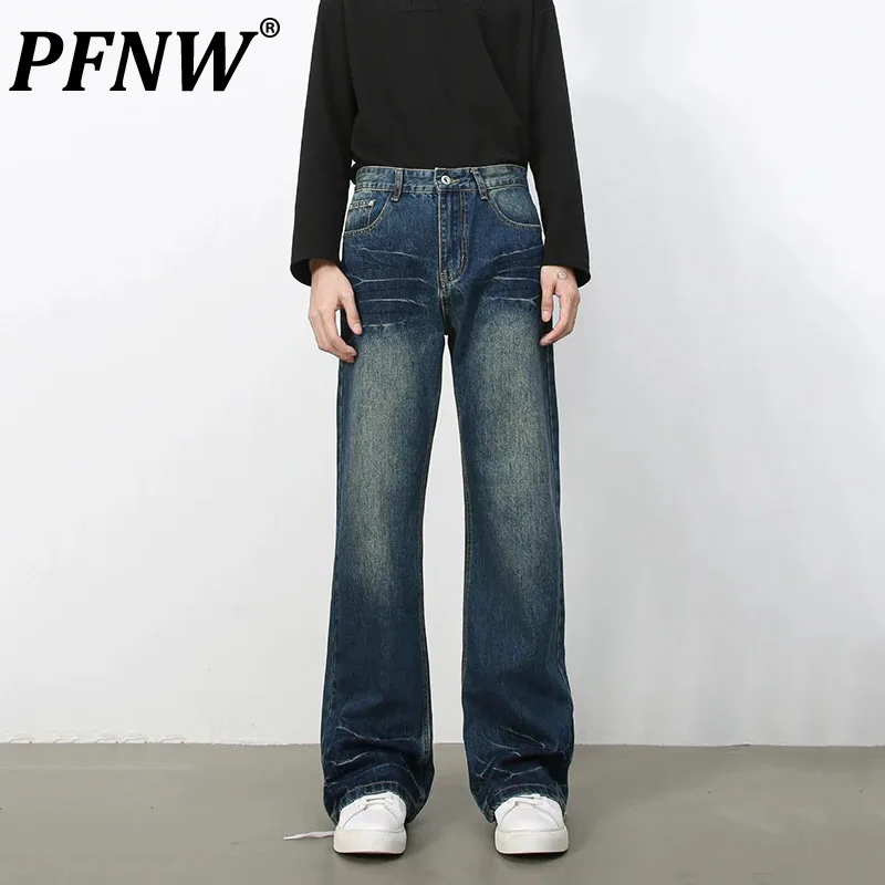 PFNW American Vintage Washed Blue Jeans For Men Spring 2025 New Loose Casual Denim Long Pants Straight Trousers Tide 12C2085