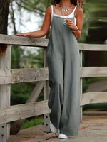Plus Size 1XL-5XL Women's Casual Pocket Wide Leg Jumpsuit Ladies Fashion Loose Sleeveless Pants