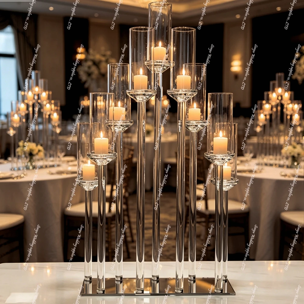 4-10pcs Wedding Ceremony Table Decoration Round Clear Acrylic  Cylinder Vases For Flower Centerpiece candle stand