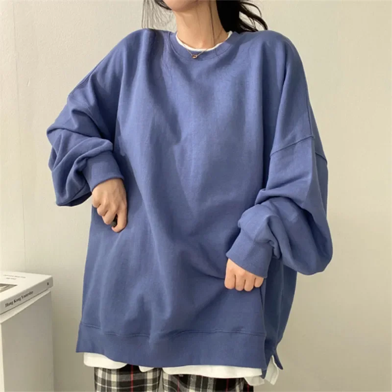 2024 Spring Autumn Women Fake Two Piece Sweatshirts Korean Fashion Female Casual Loose Pullovers Tops Long Sleeve O-neck Hoodies