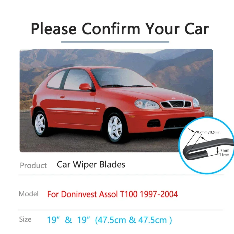 For Doninvest Assol T100 Daewoo Sens Chevrolet Lanos 1997~2004 Car Frameless Front Wiper Blades Cleaning Windshield Windscreen