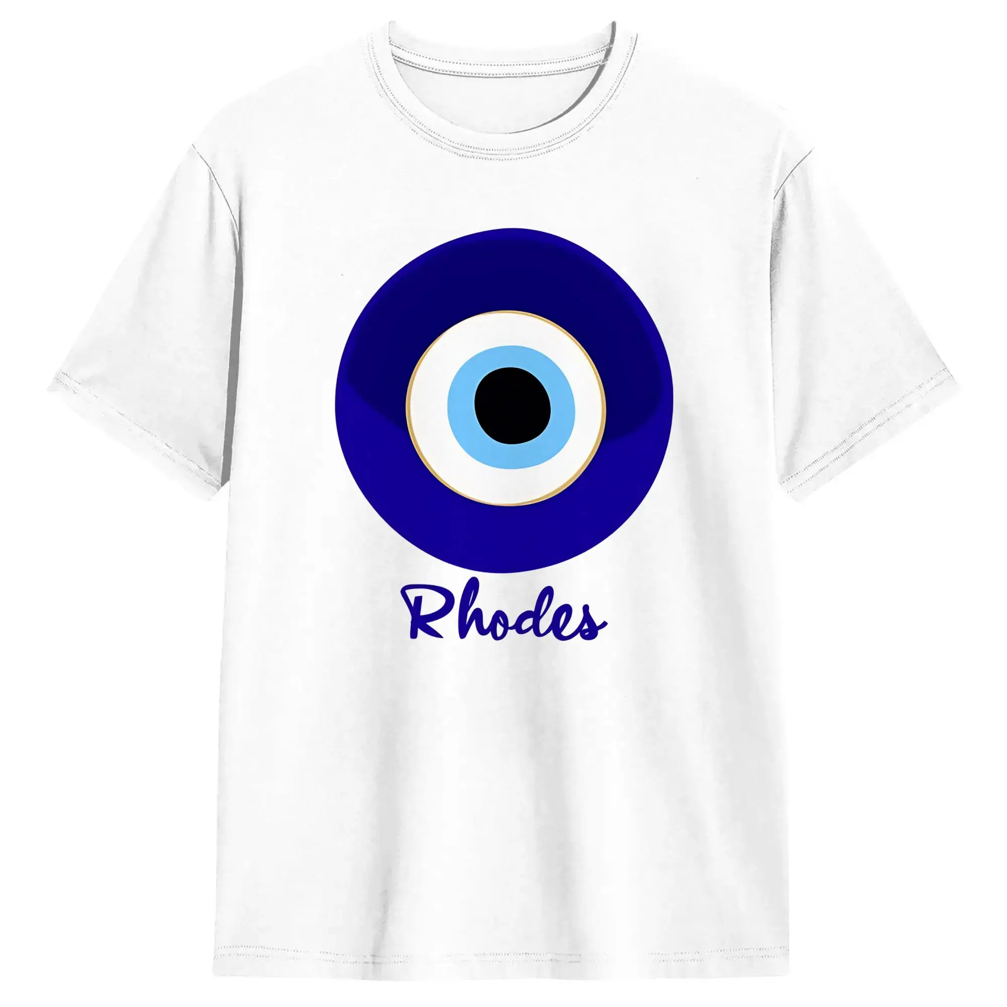 Novelty Rhodes Greece Evil Eye Mati Blue White T-Shirt Men O Neck Cotton T Shirt  Short Sleeve Tee Shirt Big Size Clothes
