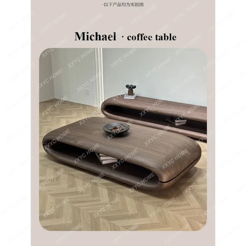 XXDouble Layer Coffee Table Mid Century Style  Black Walnut Veneer Minimalist High End Table