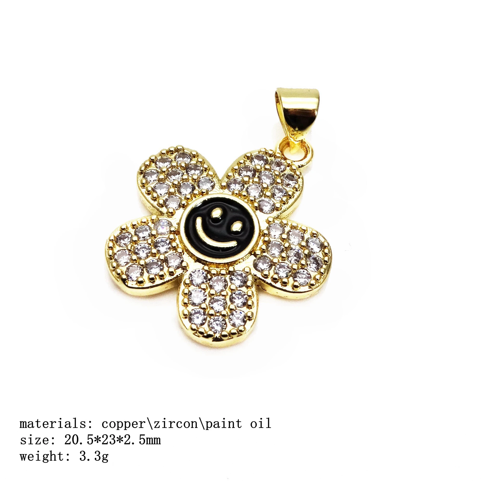 Flowers pendant Lovely smiling face charms micro zircon Gold plated pendant DIY bracelet necklace maked fittings accessorie