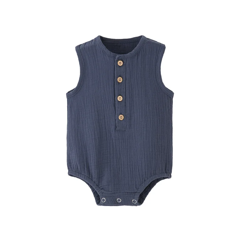 Summer Solid Newborn Baby 100% - Baby Summer Linen Sleeveless Jumpsuit 评论和价格