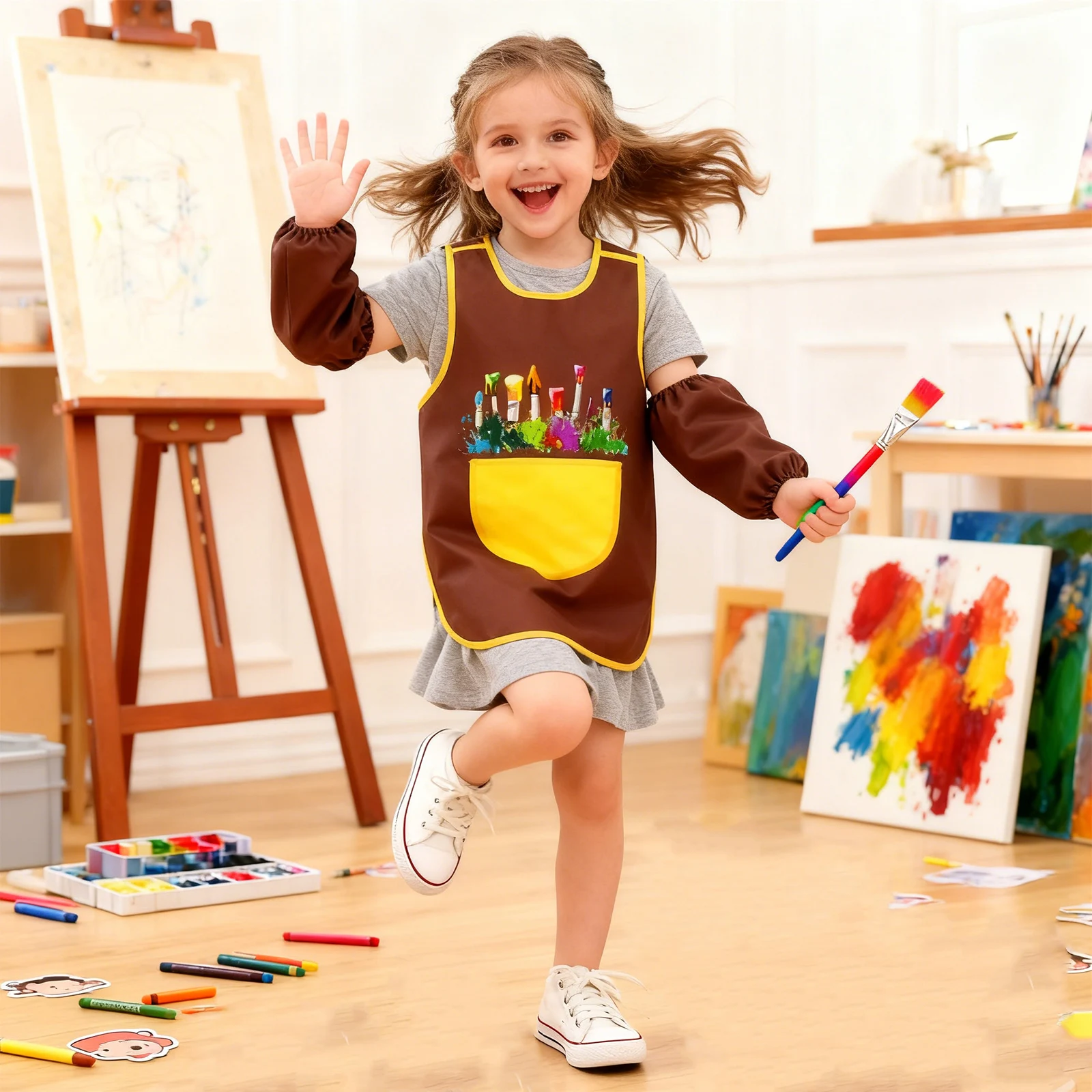 Tablier de peinture imperméable sans manches pour enfants, pull-over avec manches pour peintre, Cosplay, dessin, support de cuisine