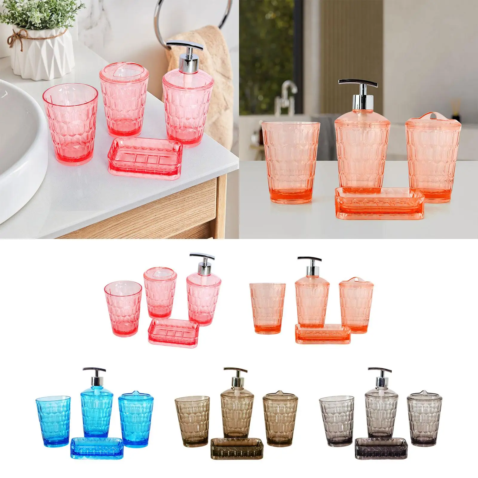 4x Lotion Dispenser Toothbrush Holder Storage Case Organizer Portable Soap Dish Mouthwash Cup for Bathroom Decor Countertop