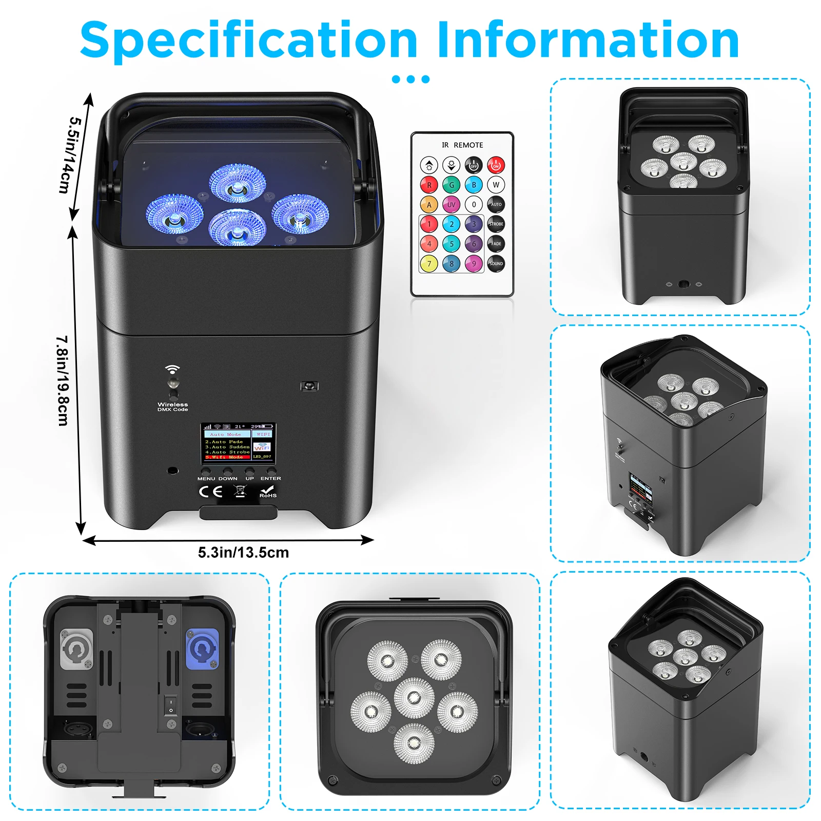 Oplevert Draadloze Ingebouwde Batterij Par Licht 80W 6in1 Rgbwa + Uv Par Lichten Met Oplaadvoortgangsbalk Voor Dj Disco Huwelijksfeest