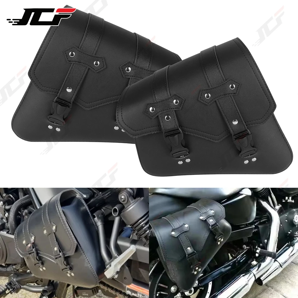 Universal Motorcycle Saddle Bags PU Leather Tool Bag w/Water Bottle Holder Cafe Racer Luggage Bag Waterproof For Cruiser Custom