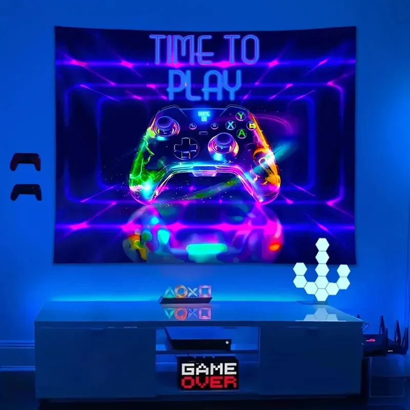 

IJL62Punk UV Fluorescent Tapestry Needs UV light to glow Neon effect tapestry for boy's gaming room decoration4Th^