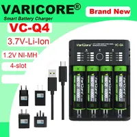 4-slot VariCore VCQ4 Intelligent Battery Charger Portable for 3.7V Lithium 18650/26650/21700/18500/18350/1.2V NI-MH Ni-Cd AA AAA