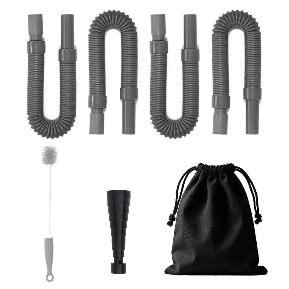 Collapsible Flexible Extendable Caravan Motorhome Waste Pipe System Kit with 4 Pipes Carry Bag Cleaning Brush & Pipe Adaptor