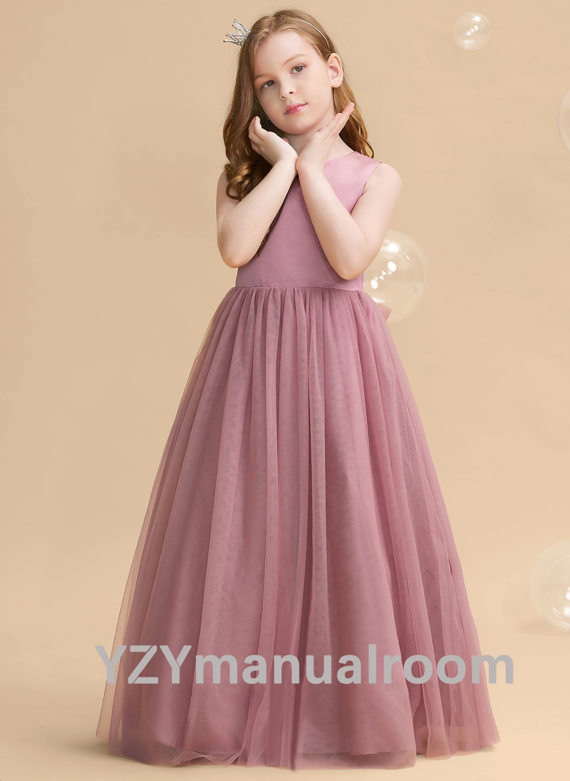 

YZYmanualroom/Ball-Gown/Princess Scoop Floor-Length Tulle Flower Girl Dress