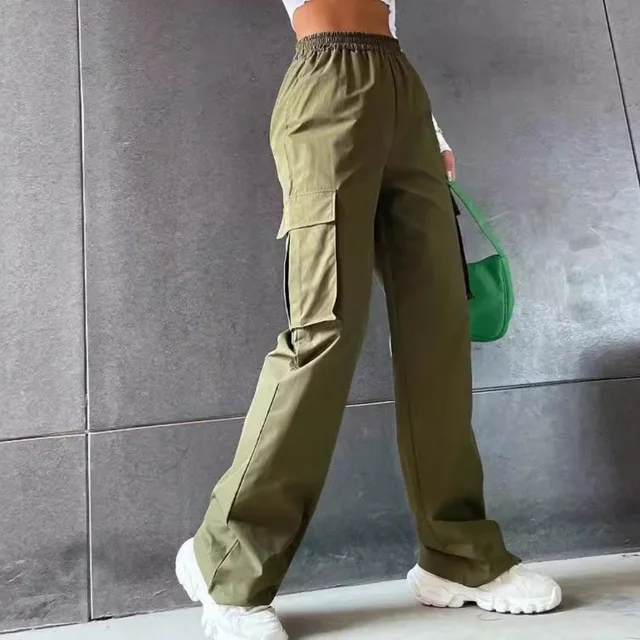 Moda damska workowate spodnie joggery Casual Communte kobiece eleganckie proste spodnie Cargo elastyczny, wysoki stan eleganckie spodnie oversize