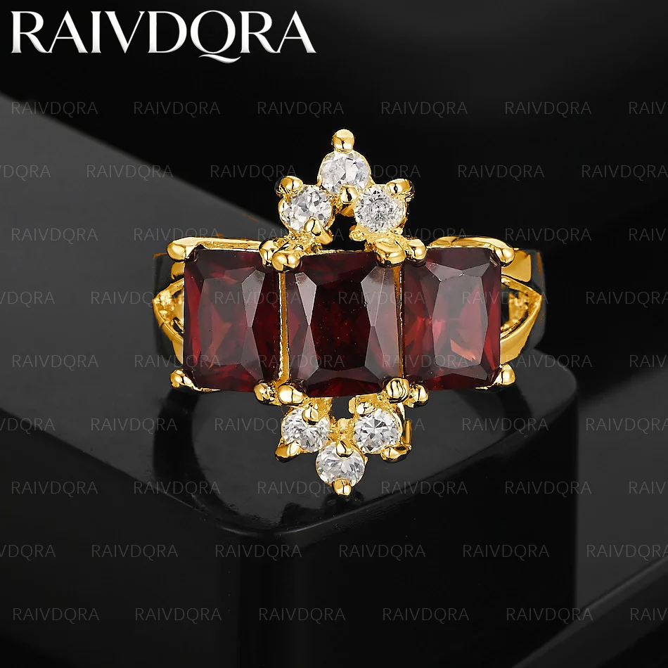 Bague carrée plaquée or 18 carats avec zircons rouges, 8 tailles, pour femmes, bijoux à la mode, charme, grâce, accessoires de mariage nobles