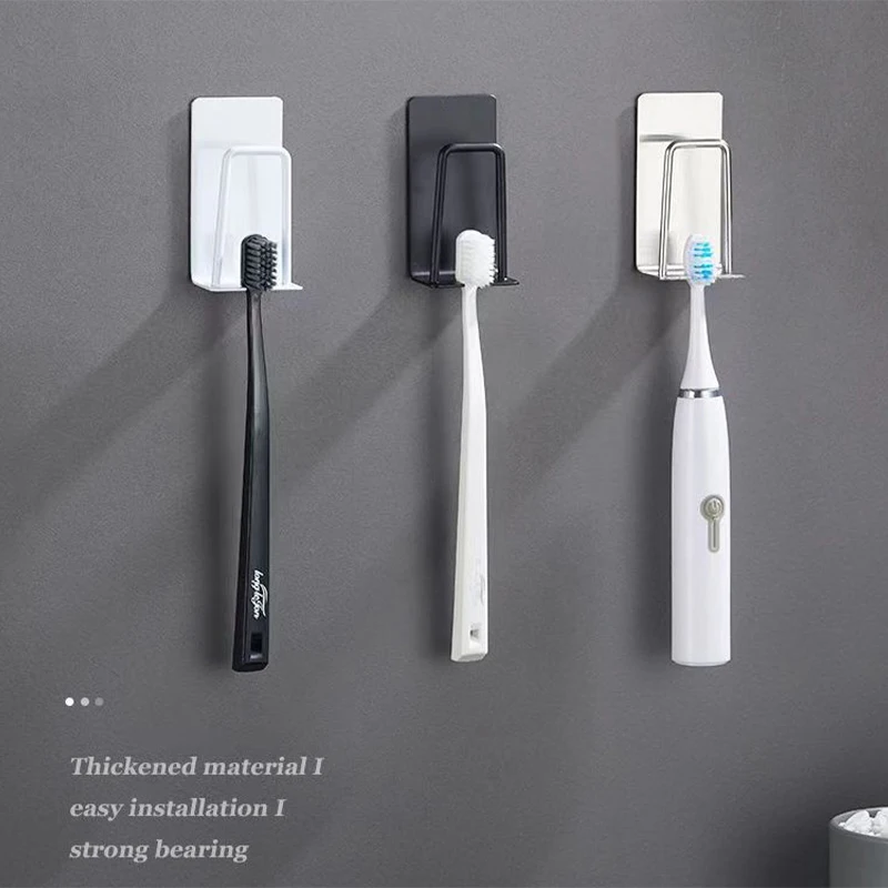 Bathroom Hook Self-adhesive Wall Mount Toothbrush Holder Organizer Stainless Steel Electric Toothbrush Rack Multi-Purpose Hooks