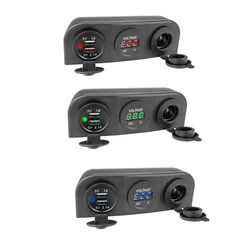 Caricabatteria da auto Dual USB 3.1A 12V/24V presa accendisigari presa voltmetro con Base tenda a 3 fori per auto moto barca ATV